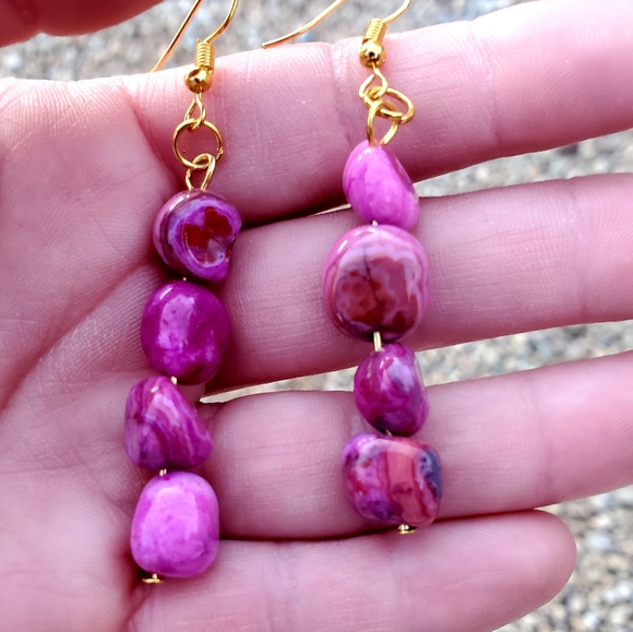 New Crazy Lace Agate Freeform Dangle Earrings. - Picture 7 of 13